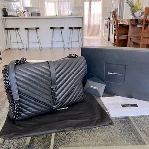 Saint Laurent sheepskin chevron monogram large college satchel black used